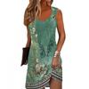 Women Vintage Sleeveless Summer Dress Metal Buckles Adjustable Shoulder Casual Dress Fashion Printed Tank Beach Sundress