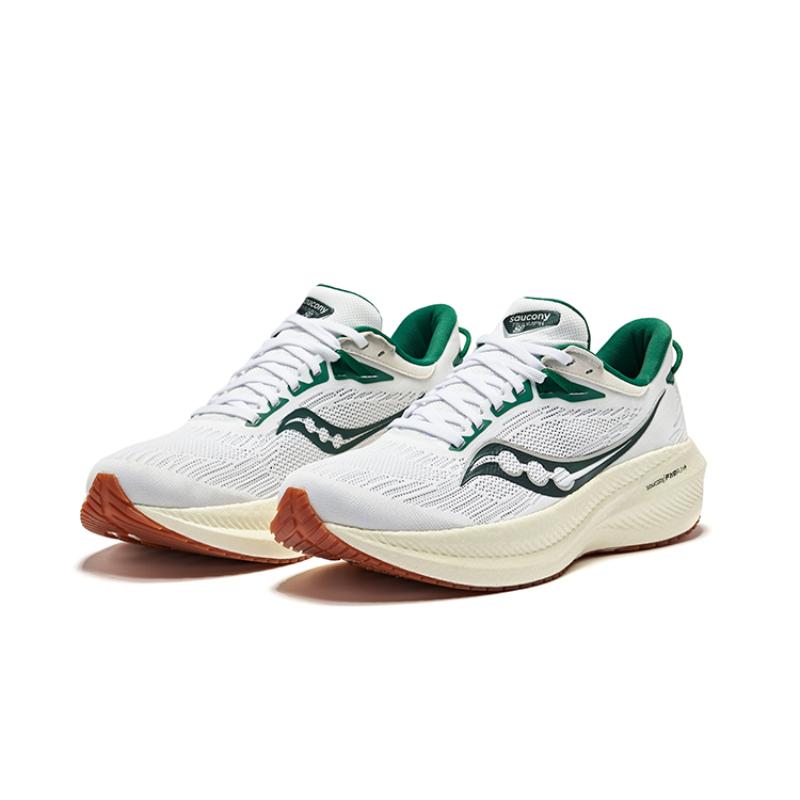 SAUCONY Triumph 21 Abrasion Resistant Breathable Low Top Training For Long Distance Running Shoes Men's White Green Saucony S20881-136