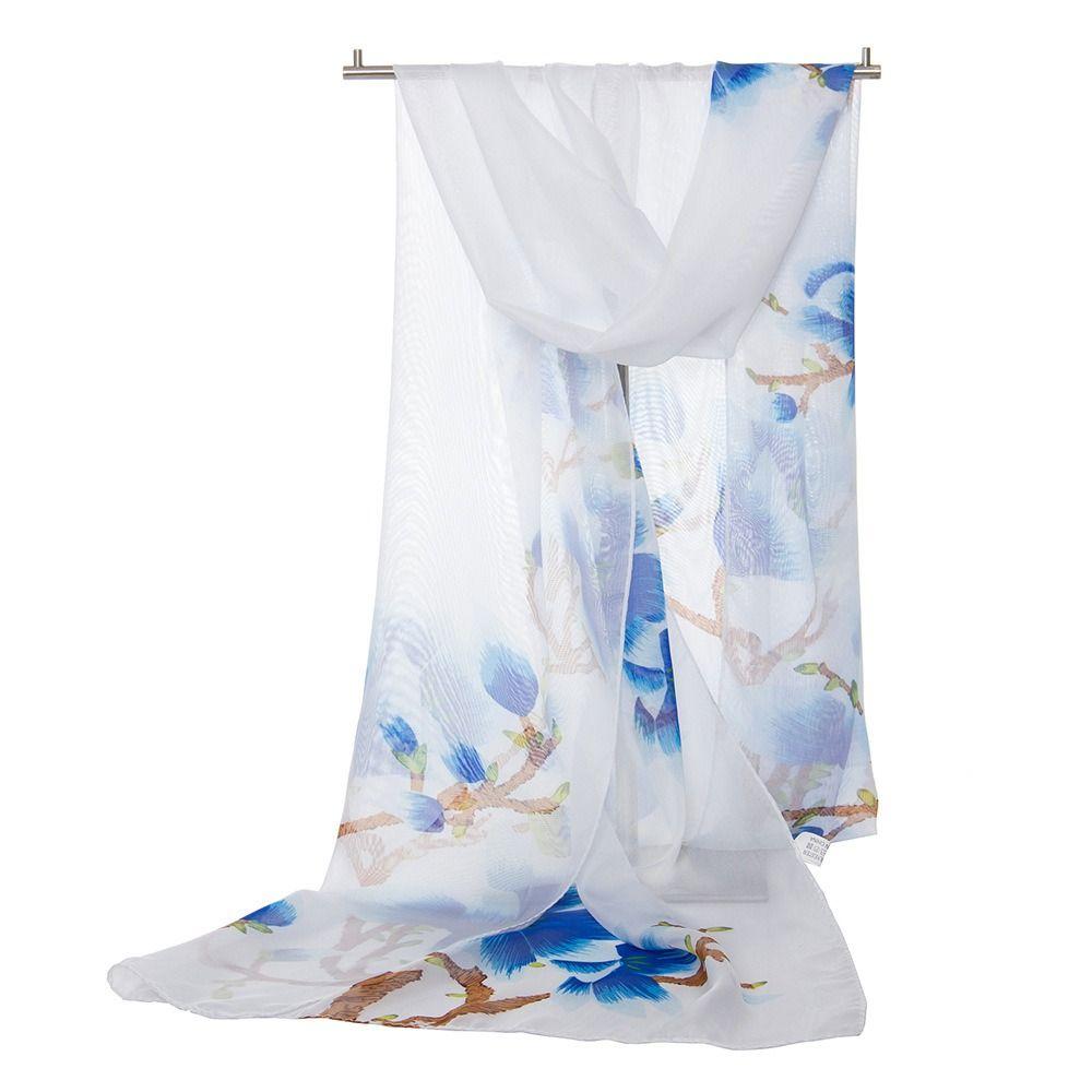Flower Print Long Wrap Shawl 160*50cm Beach Gauze Scarf Elegant Shawl Silk for Women
