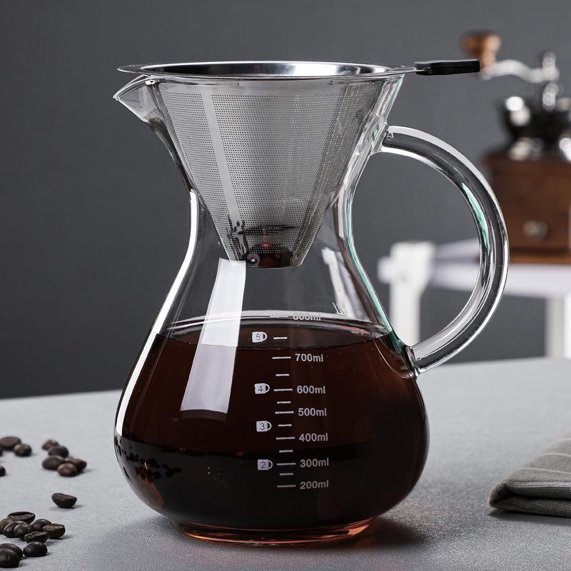 Thick Glass Hand-Pour Coffee Drip Pot & Cold Brew Sharing Cup