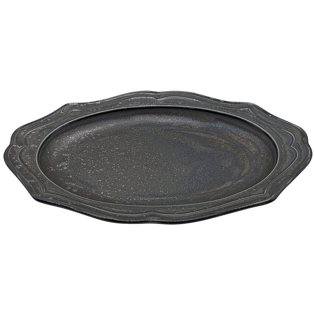 Utsuwa Roan Mino Ware Овальная тарелка с рельефным узором Диаметр приблизительно 25 x 18 см Картон Серебряный Черный Сияющий Ichiyo Toen Подходит для микроволновой печи Сделано в