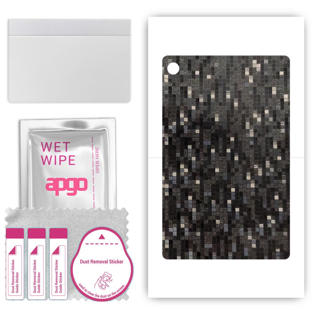 apgo Protective Skin Sticker for the back compatible with Lenovo Smart Tab M10 FHD Plus Gen 2, Wrap Film, Foil, Vinyl - Pattern Carbon Black Pixel