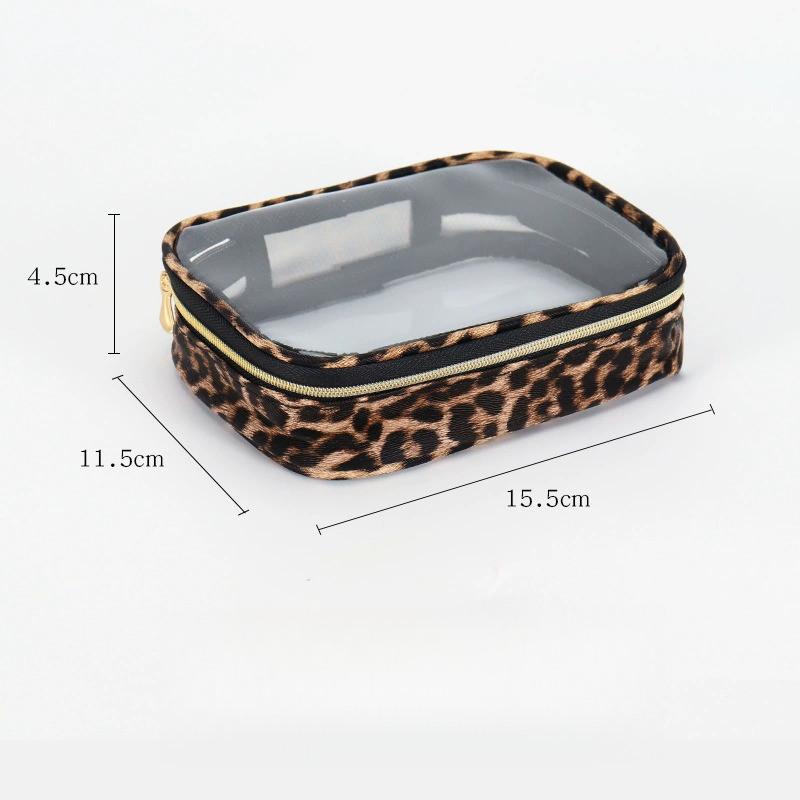 Leopard Print Transparent Cosmetic Bag Set Durable TPU Make-Up Pouches TSA Approved Travel Toiletry Cases Easy to Clean Unlined for Men & Women