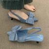 Женские босоножки с бантом, элегантные туфли на среднем каблуке с острым носком, сексуальные шлепанцы с ремешком на пятке, летние туфли-лодочки 2025, модные, роскошные сандалии для женщин