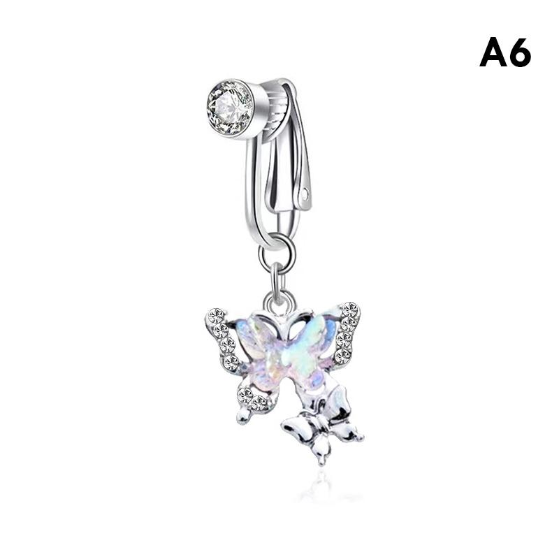 Поддельные кольца для пупка, свисающие кольца для женщин, бабочка, сердце, луна, свисающие кольца для пупка, непирсинг, ювелирные изделия