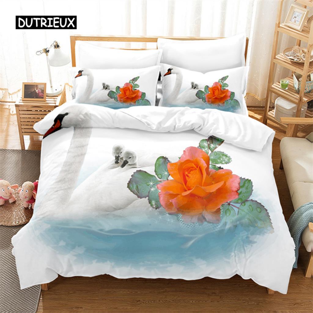 Комплект постельного белья Swan Rose Queen, комплект пододеяльников, постельное белье с цифровой печатью, комплект пододеяльников King Size, комплект постельного белья