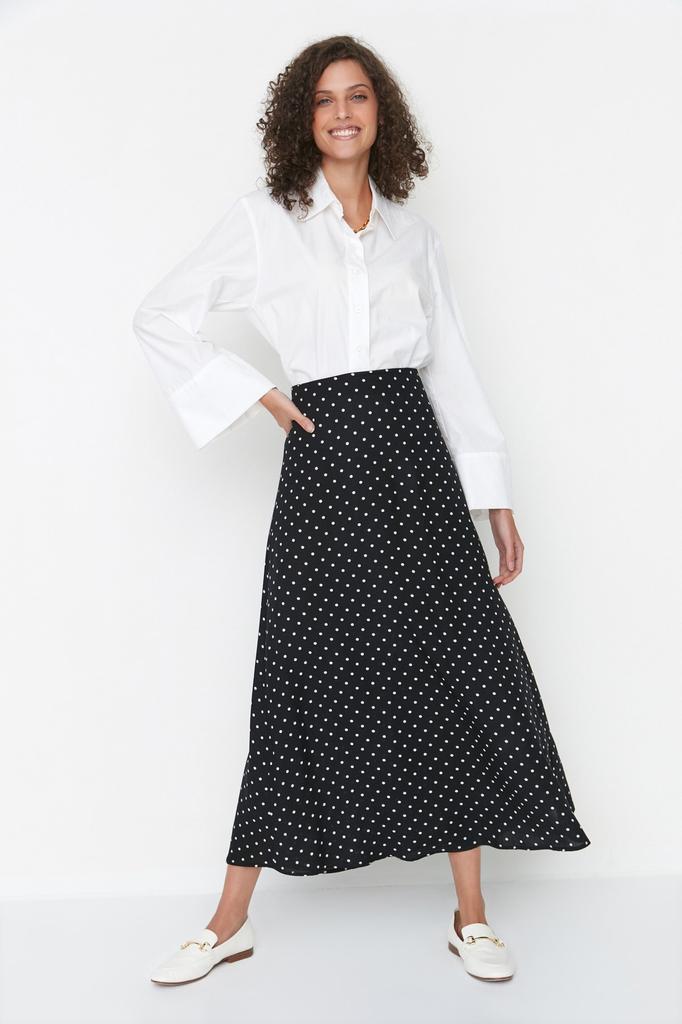Women's Fashion Ecru Lined Polka Dot Pleated Woven Skirt