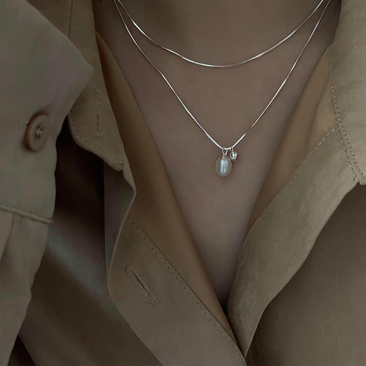Двухслойное колье из стерлингового серебра 925 пробы с пресноводным жемчугом