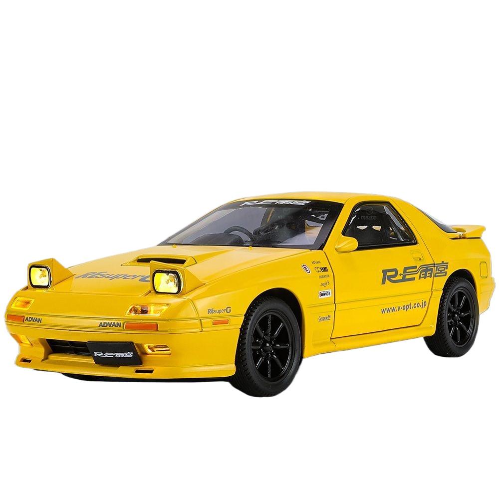 1/24 Mazda RX7 Initial D Литая модель из сплава Металлическая модель со звуком и светом Подарки для мальчиков Детская коллекция Хобби