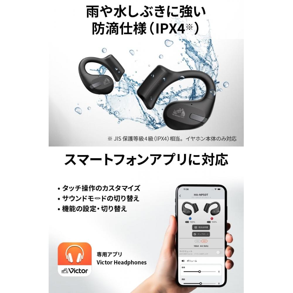 JVC Kenwood Victor HA-NP50T-BA Беспроводные наушники Bluetooth Открытое ухо Слушать без покрытия