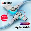 VAORLO Вращение на 180°, зарядный кабель Type-C, Super Chager, USB к Type-C, вращение с двумя портами для Xiaomi Huawei, нейлоновая линия Super Charge