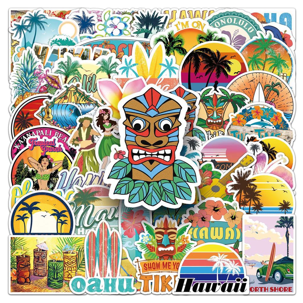 50 Cartoon Ins Landscape Hawaii Travel DIY Decorative Laptop Suitcase Car Creative Stickers