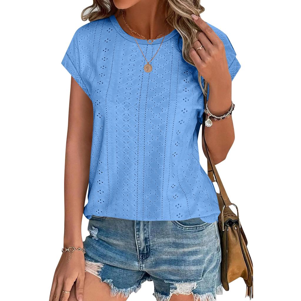 Женские топы, футболки с коротким рукавом, блузки с принтом, нарядные повседневные ажурные вышивки, летняя модная одежда