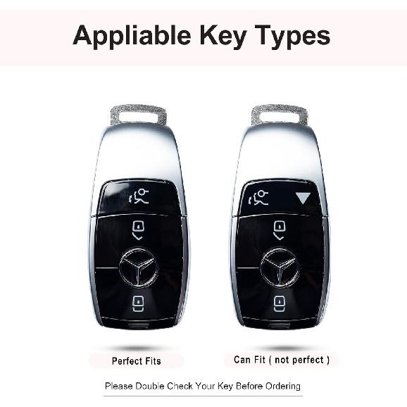 for Mercedes Benz Key fob Cover, Leather Crystal Key Case Protector Compatible with Mercedes Benz E-Class S-Class A-Class C-Class G-Class AMG smart