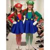 Mario Character Green Octagonal Cap with Navy Blue Strap, Mustache, and Gloves Costume Accessory Set