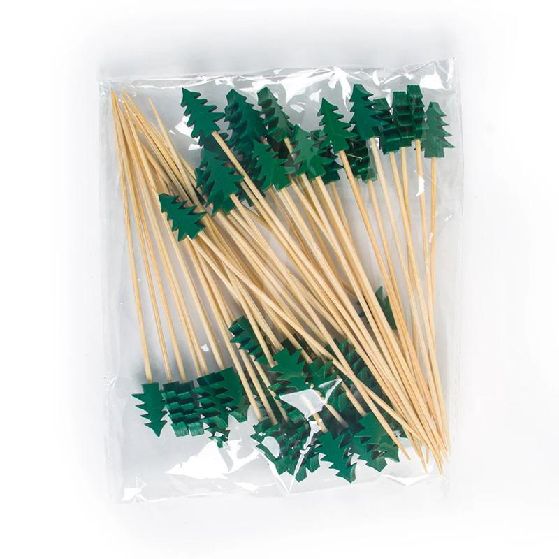 100Pcs/pack Christmas Fruit Skewers Disposable Bamboo Sticks for Fruit Dessert Cake Christmas Tree Bamboo Skewers Xmas Ornaments