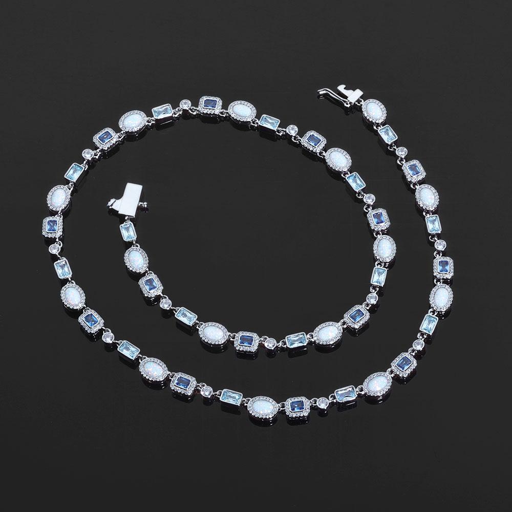 Хип-хоп мода 6 мм красочное геометрическое ожерелье из драгоценных камней изысканное опаловое ожерелье с кубическим цирконием для мужчин и женщин