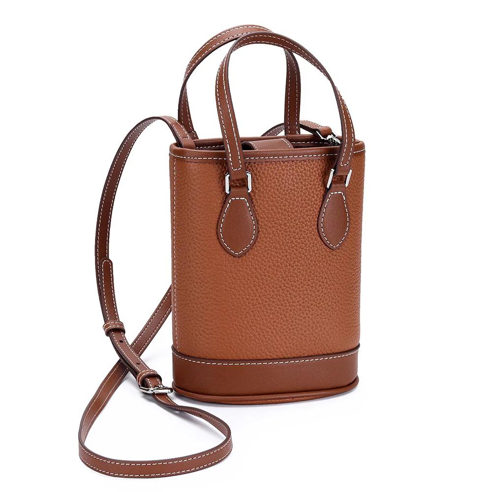Luxury Women Cross Body Bags Trendy Genuine Cow Leather Lunch Bag Bucket Bag Food Basket Amazon Picnic Handbag Soft Top-handle