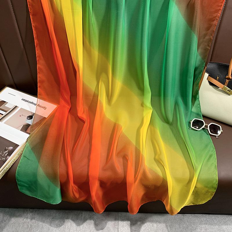 Rainbow Color Simulation Silk Yourou Yarn Women's Commuting Light Luxury Fashion Temperament Large Size Sun Protection Gorgeous Scarf Silk Scarf