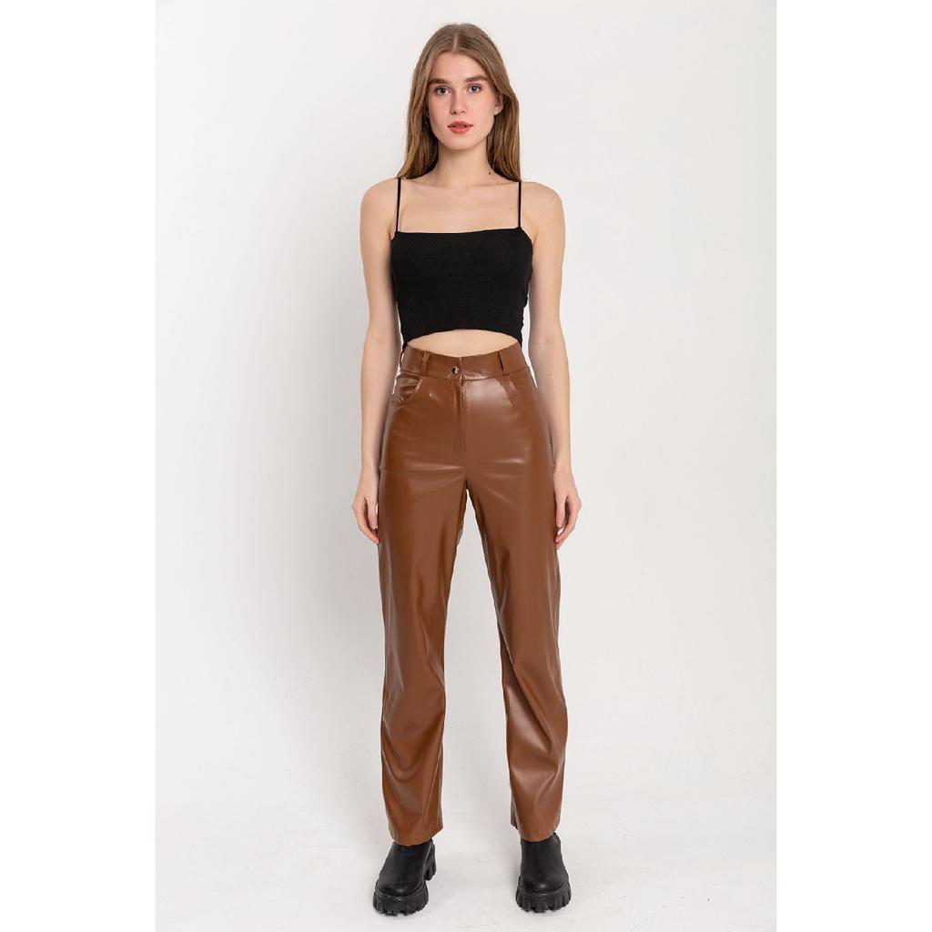Women's High Waist Leather Trousers
