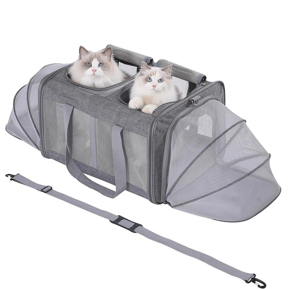 Double Cat Travel Bag Large Capacity Expandable Cat Bags Breathable Outdoor Portable Crossbody Handheld Pet Bag