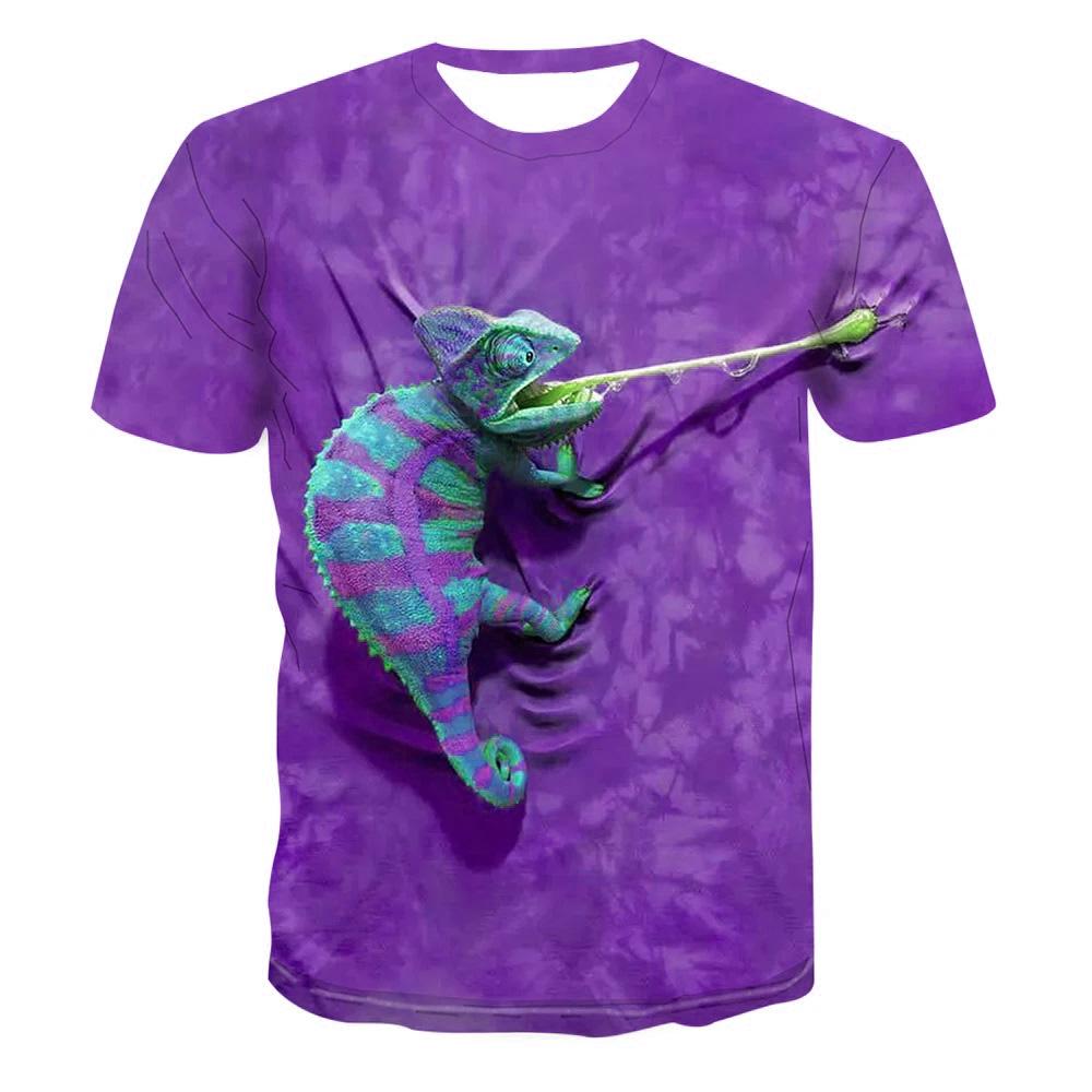 Летняя футболка с круглым вырезом и принтом хамелеона, 3D-печать в виде ящерицы, летние мужские и женские универсальные футболки с короткими рукавами для мальчиков и девочек