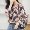Women's Floral Chiffon Shirt Women's Long Sleeved Korean Version Loose Fit Slimming Belly Covering Anti-aging Top