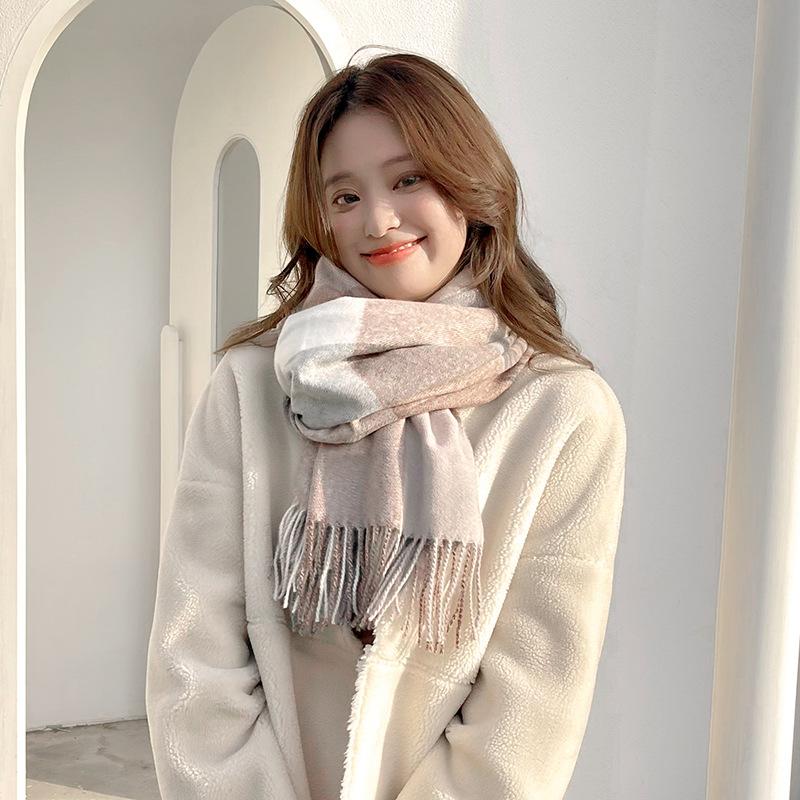 New Plaid Scarf for Women Japanese and Korean Sweet Imitation Cashmere Mid Length Colorful Plaid Scarf Shawl and Scarf