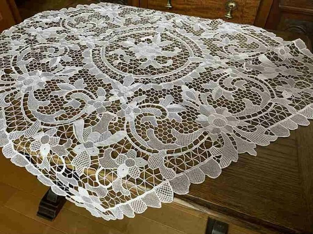 Vivienne White Venice Lace Embroidered Table OW5551N1 Tablecloth, 82x82cm, Runner,