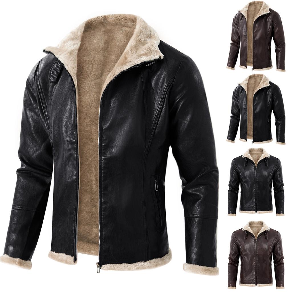 Осенне-зимняя мужская повседневная однотонная тонкая кожа с длинными рукавами