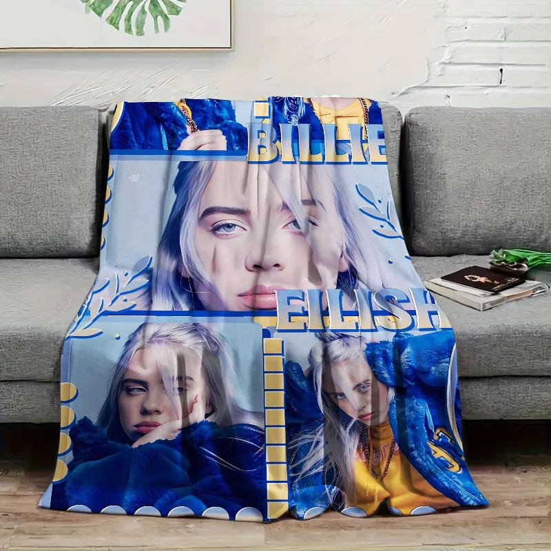 1Pc billieeilish Print Flannel Blanket, High quality Comfortable for All Seasons, Warmth and Comfort, Perfect for Christmas Gifts