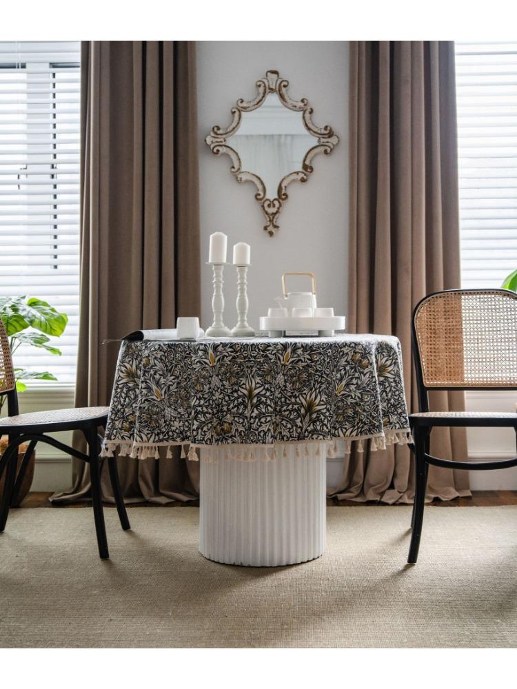 Decorative Tablecloth with Rice Base, Small Floral Print Round Green Fringe Cloth - Suitable for Holiday Dining Rooms, Living Rooms, Family Gatherings