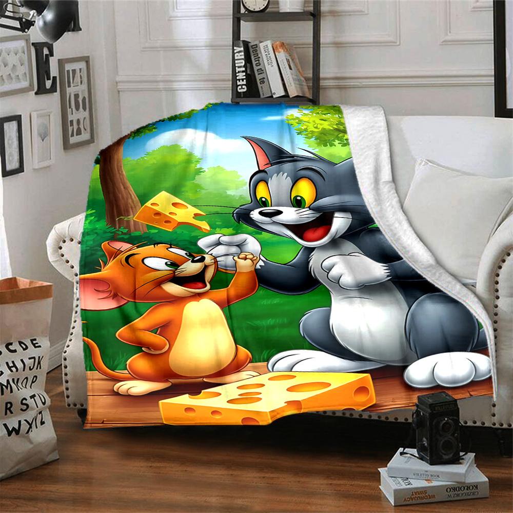 1pc Tom and Jerry Flannel Blanket Soft Warm Throw for Home, Office, Travel, All-Season Cozy Bedding GiftL1090