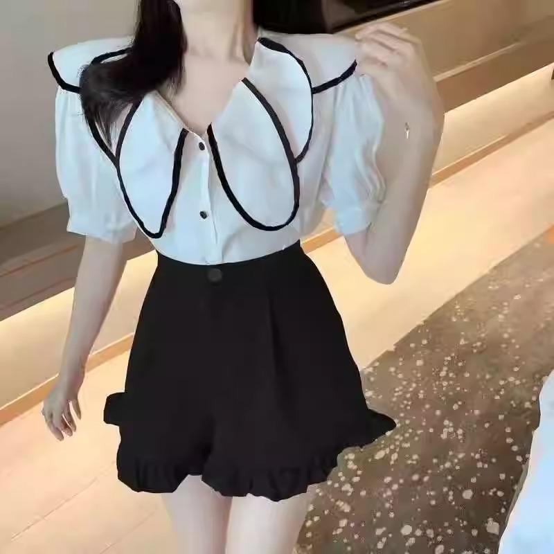 Женский плиссированный костюм с шортами с широкими штанинами и оборками в корейском стиле, повседневного свободного кроя, осень 2024