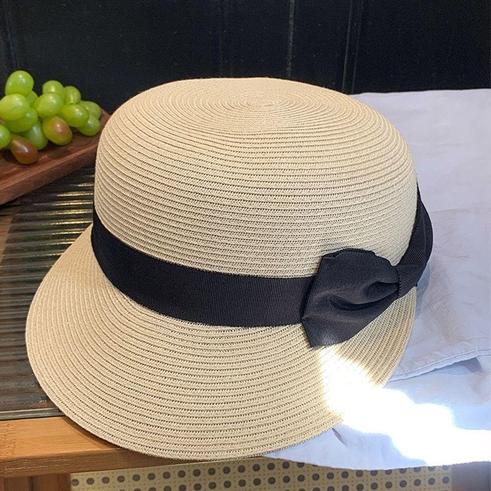 French Bow Straw Cap Elegant Equestrian Hat Vintage Woven Straw Cap Ladies/Girls