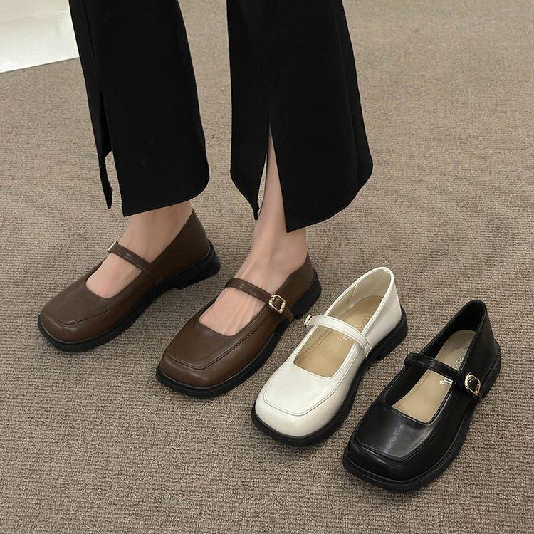 Shoes Female Spring and Fall Retro Square Head Mary Jane Shoes Summer Black Low-heeled Single Shoes