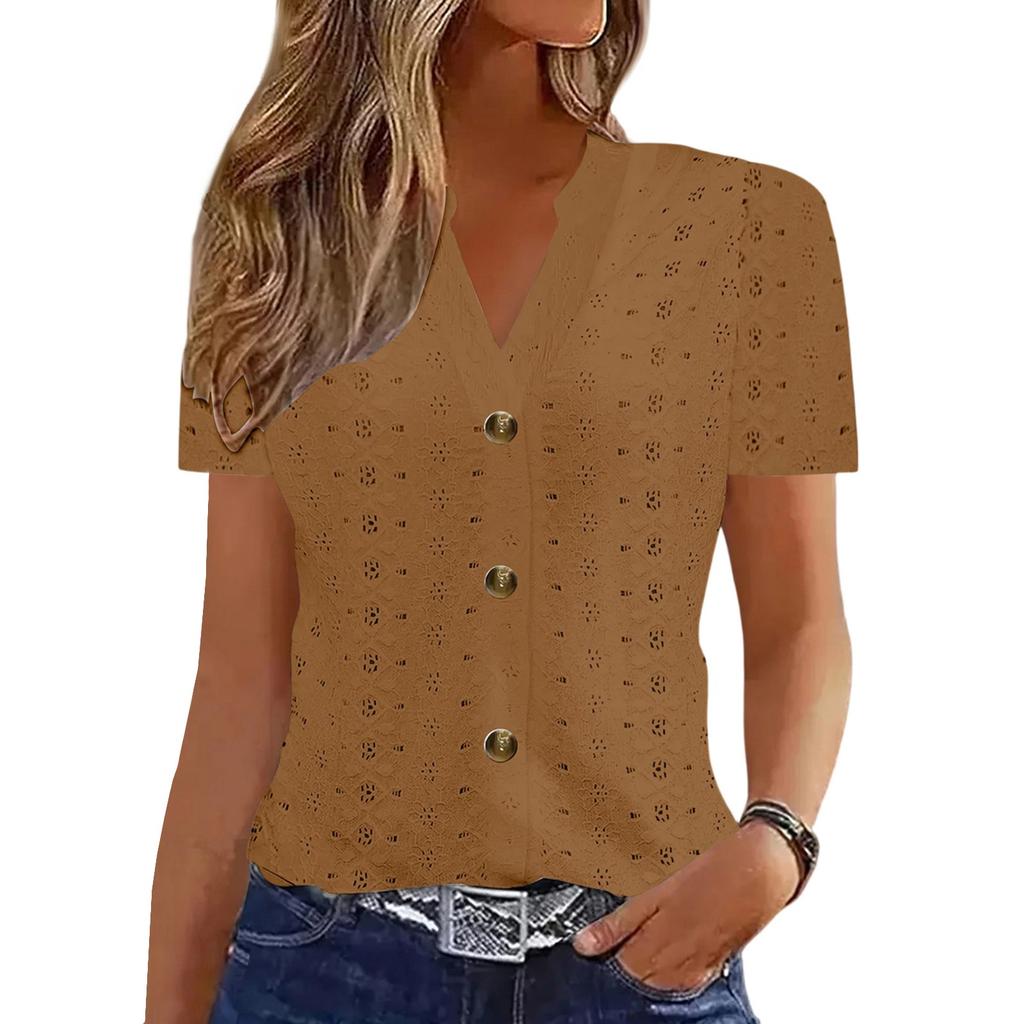 Женские топы, нарядные, повседневные, с V-образным вырезом, однотонные, с коротким рукавом, повседневные топы, летняя рубашка