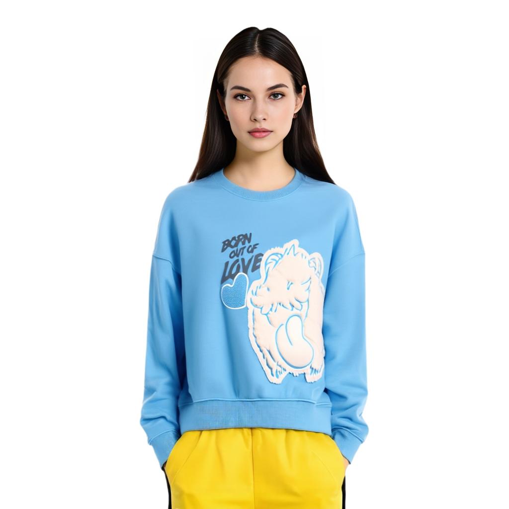 Li Ning X League Of Legends Poro Cartoon Anime Casual Crewneck Pullover Long Sleeve Sweatshirt Women sweatshirt Xinjiang-Blue AWDTE88-2