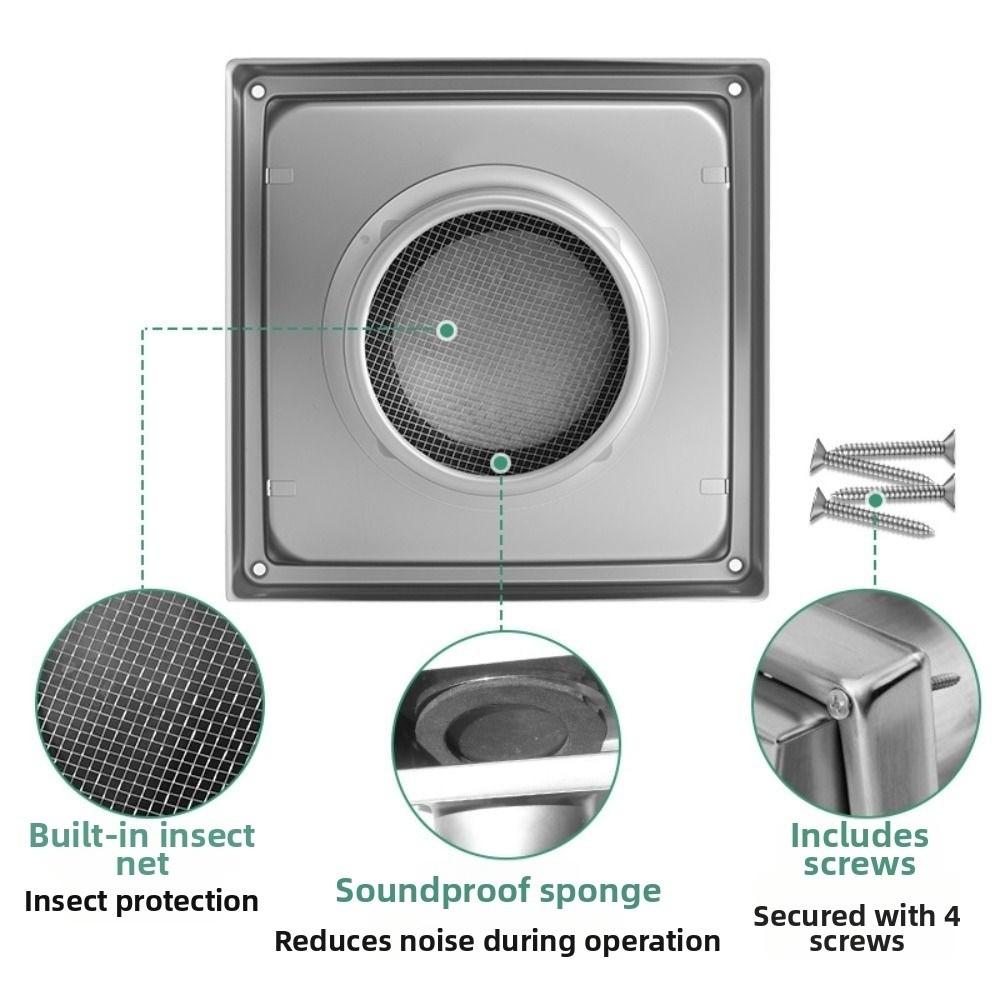 Durable 4" 5" 6" Air Vent Black/Silver Stainless Steel Extract Valve Square Ventilator Ventilation System