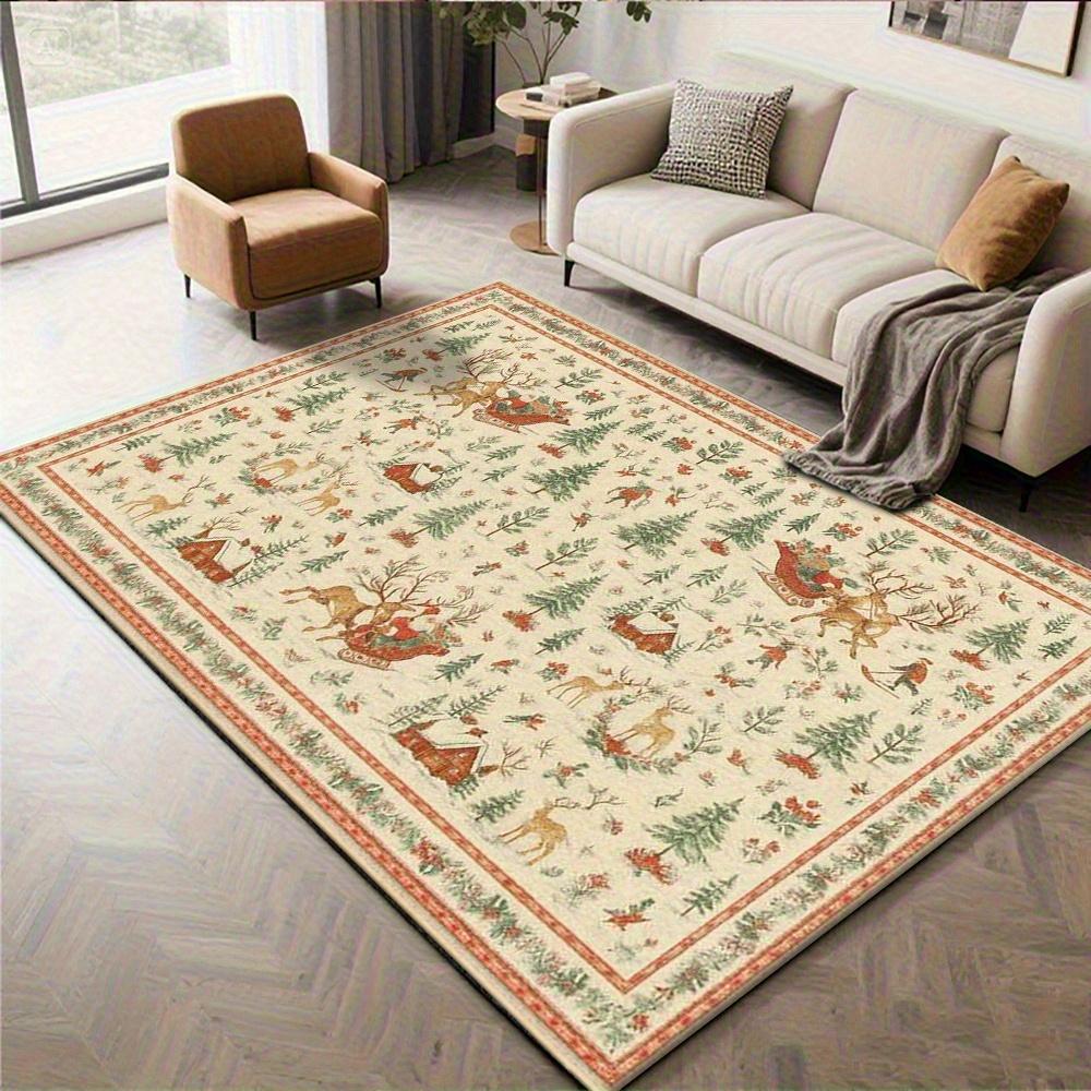 Green Santa Sleigh Area Rug Winter Cabin Printed Carpet for Living Room Reception Parlor Floor Protector Cushion Mat