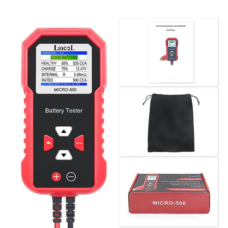 12 В автомобильный аккумуляторный тестер 40-3000 CCA литиевый аккумуляторный тестер свинцово-кислотный аккумуляторный анализатор со светодиодным дисплеем Lancol MICRO-500 аккумуляторный тестер