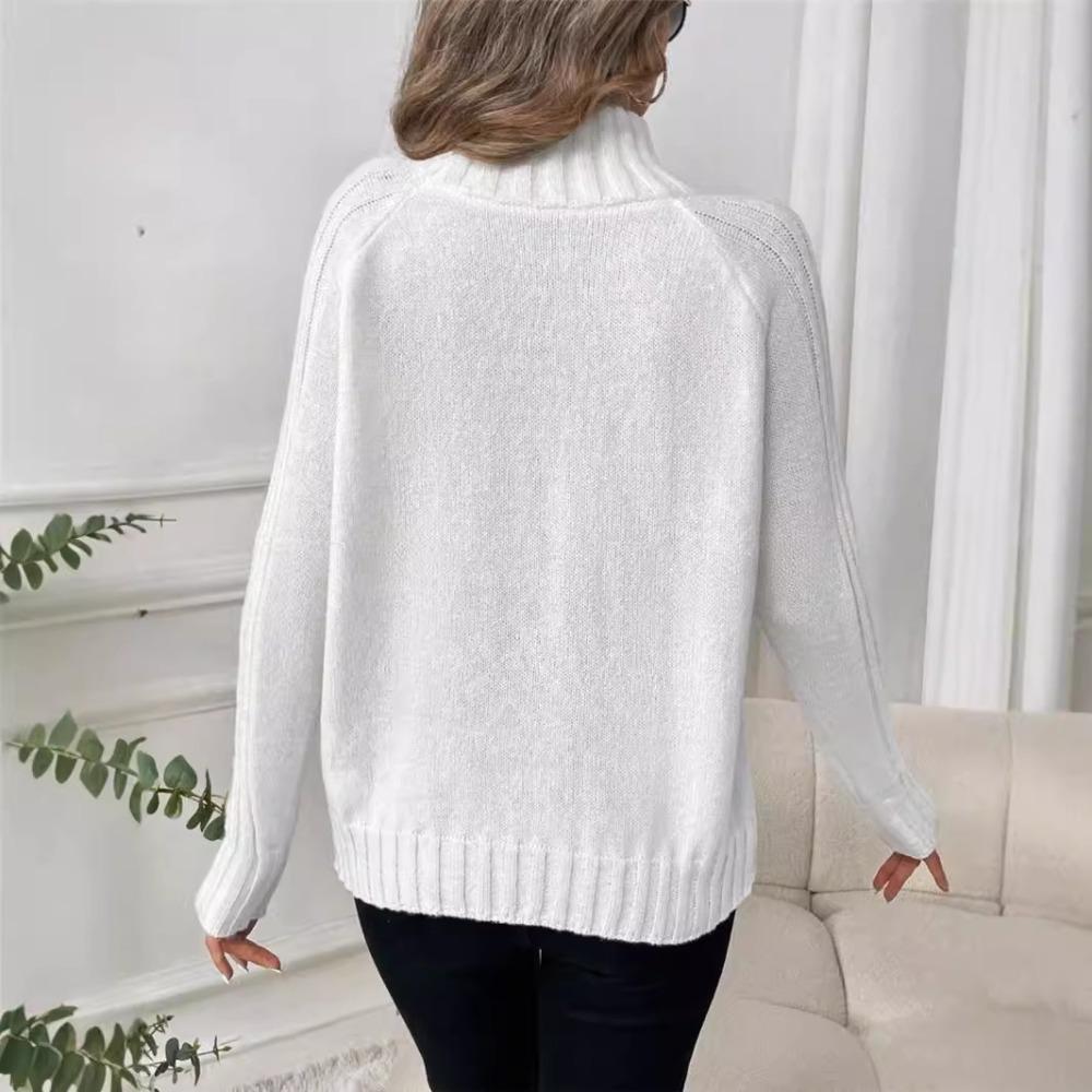 Autumn and Winter Women's Solid Colour Sweater High Neck Pullover Loose Solid Colour High Neck Sweater