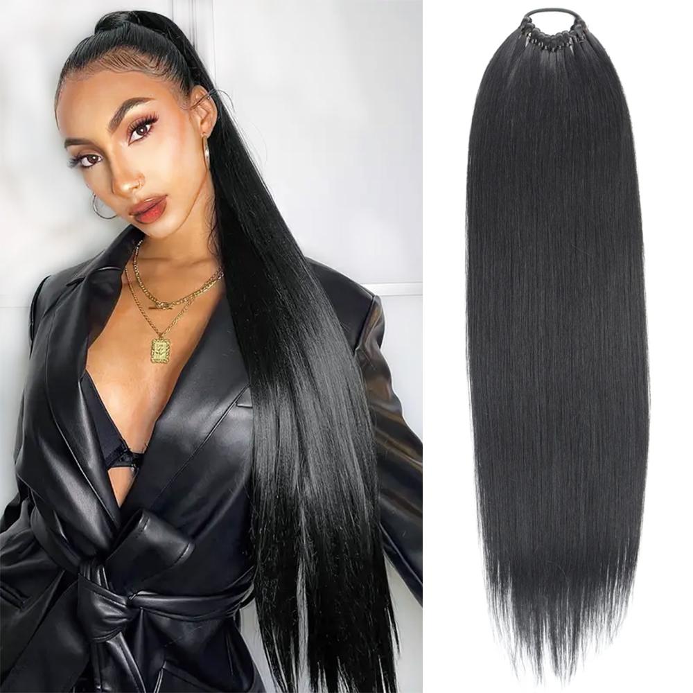 MERISIHAIR Синтетический конский хвост с эластичными резинками для волос Длинные прямые накладные хвосты Элегантные накладные волосы для женщин Повседневное использование Аксессуары для волос