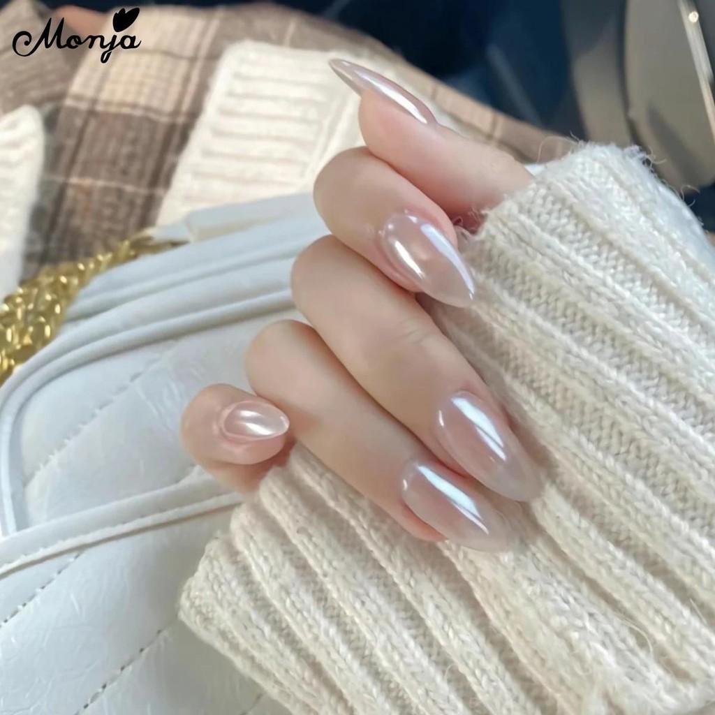 monja Хромированная зеркальная пудра для ногтей, лунный свет, белая жемчужная пудра, блестки для ногтей, пигмент для втирания, яркий блестящий эффект, украшение для маникюра