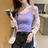 Women Ribbed Cotton Tank Top Seamless Sexy Solid U-Neck Elastic Crop