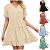 Women's V Neck Short Sleeve Lace Patchwork Cake Dress Casual Dress Commuting Dress