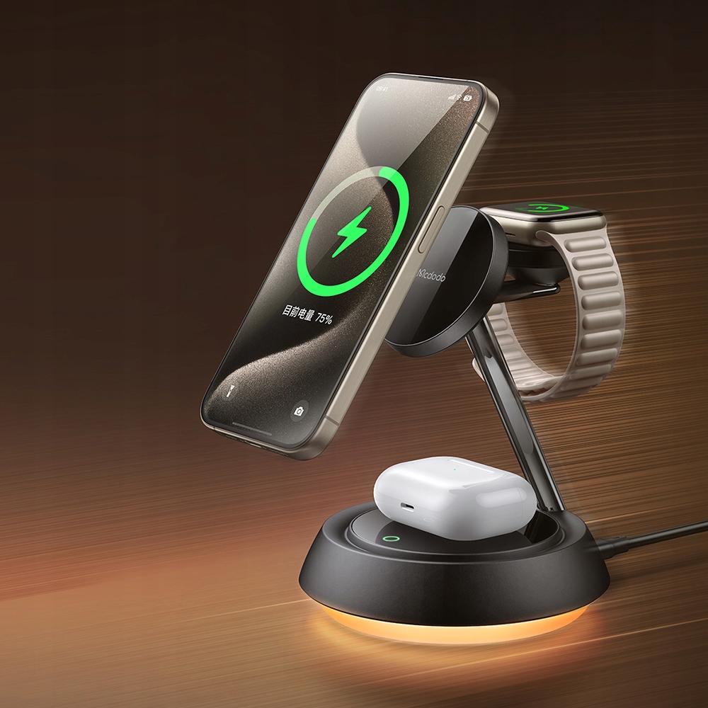 Mcdodo Ładowarka Indukcyjna 15W 3W1 Do Magsafe Iphone Airpods Watch Lampka