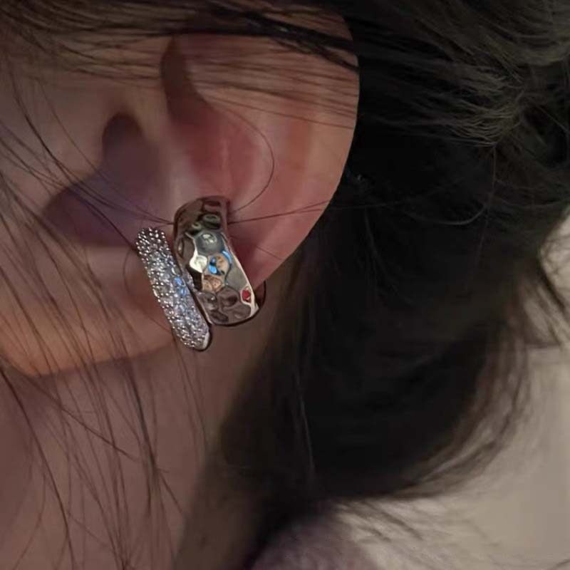 2025 New Fashion Gold Color Circle Non-Piercing Ear Clip Earrings for Women Man Fake Piercing Ear Cuff Earrings Zircon Set Gift