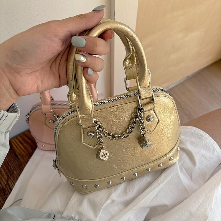 New Niche Design High-end Champagne Thousand Gold Rivets Portable Shell Small Bag Fashionable Single Shoulder Oblique Span Bag