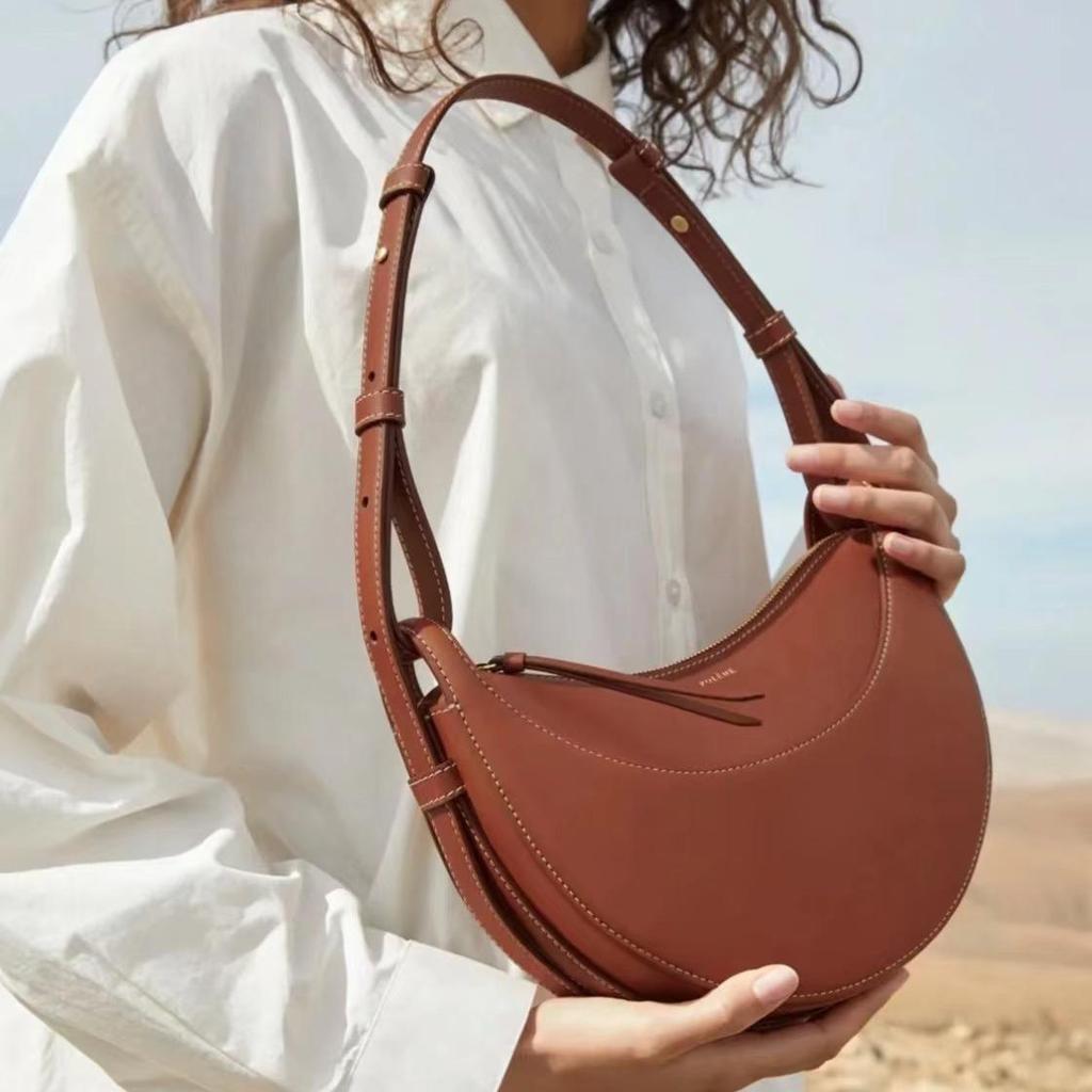 «POLENE Paris Женская сумка-седло из натуральной кожи в форме полумесяца»